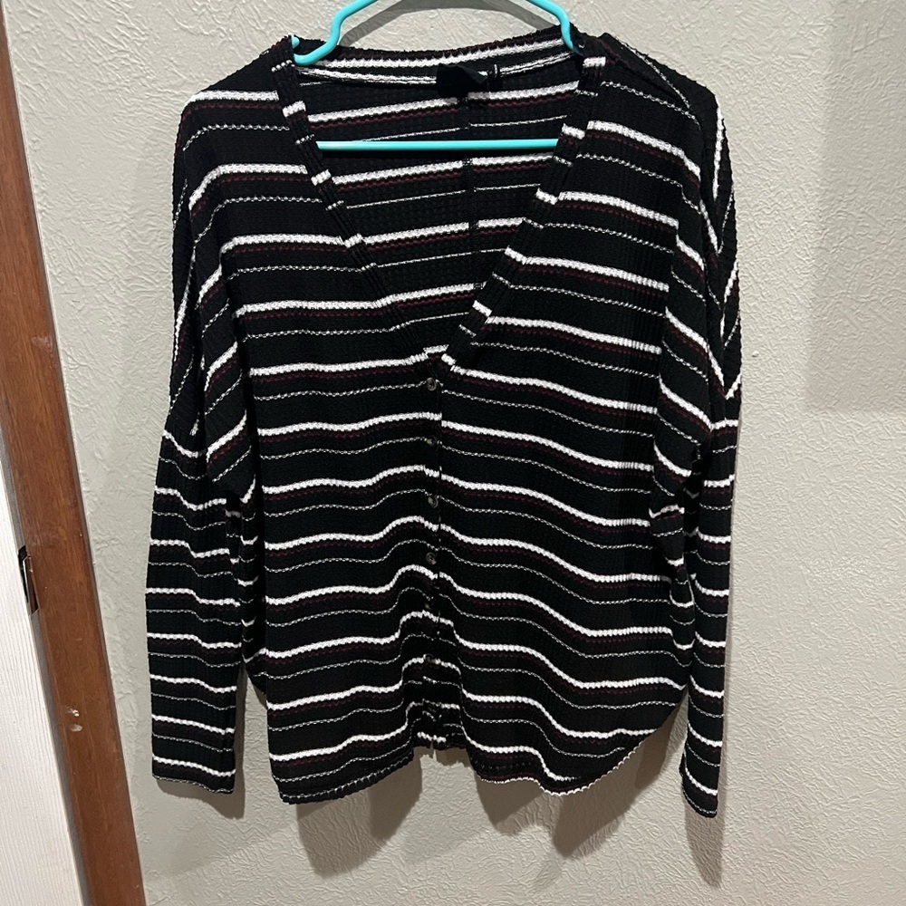 Uraban Outfitters Black and White Striped Deep V-Neck Women's Shirt Y2K Grunge